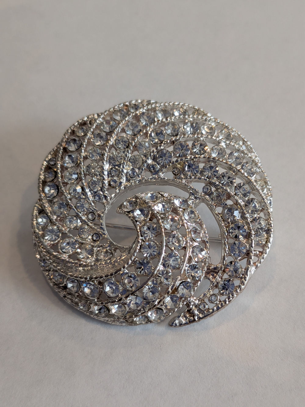Vintage2007s Napier BroocCrystal Swirl Fashion Brooch - Silver Clear Rhinestones